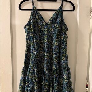 Japna Navy Blue Floral V-Neck Sundress with Yellow Accents
